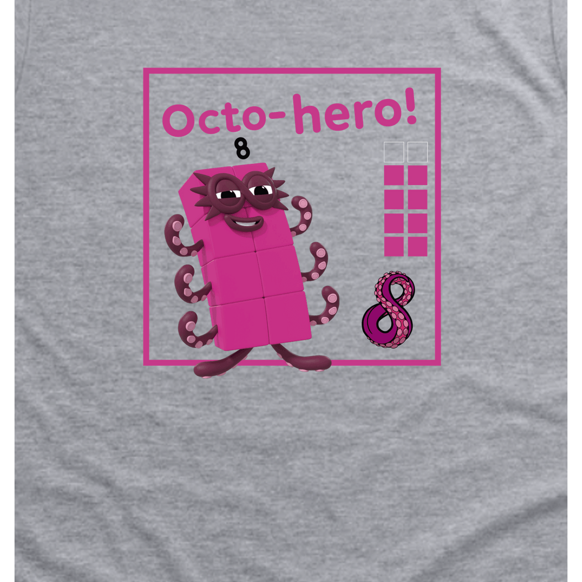 Numberblocks Eight - Octo-Hero! Toddler T-Shirt, Sport Grey, artwork close-up