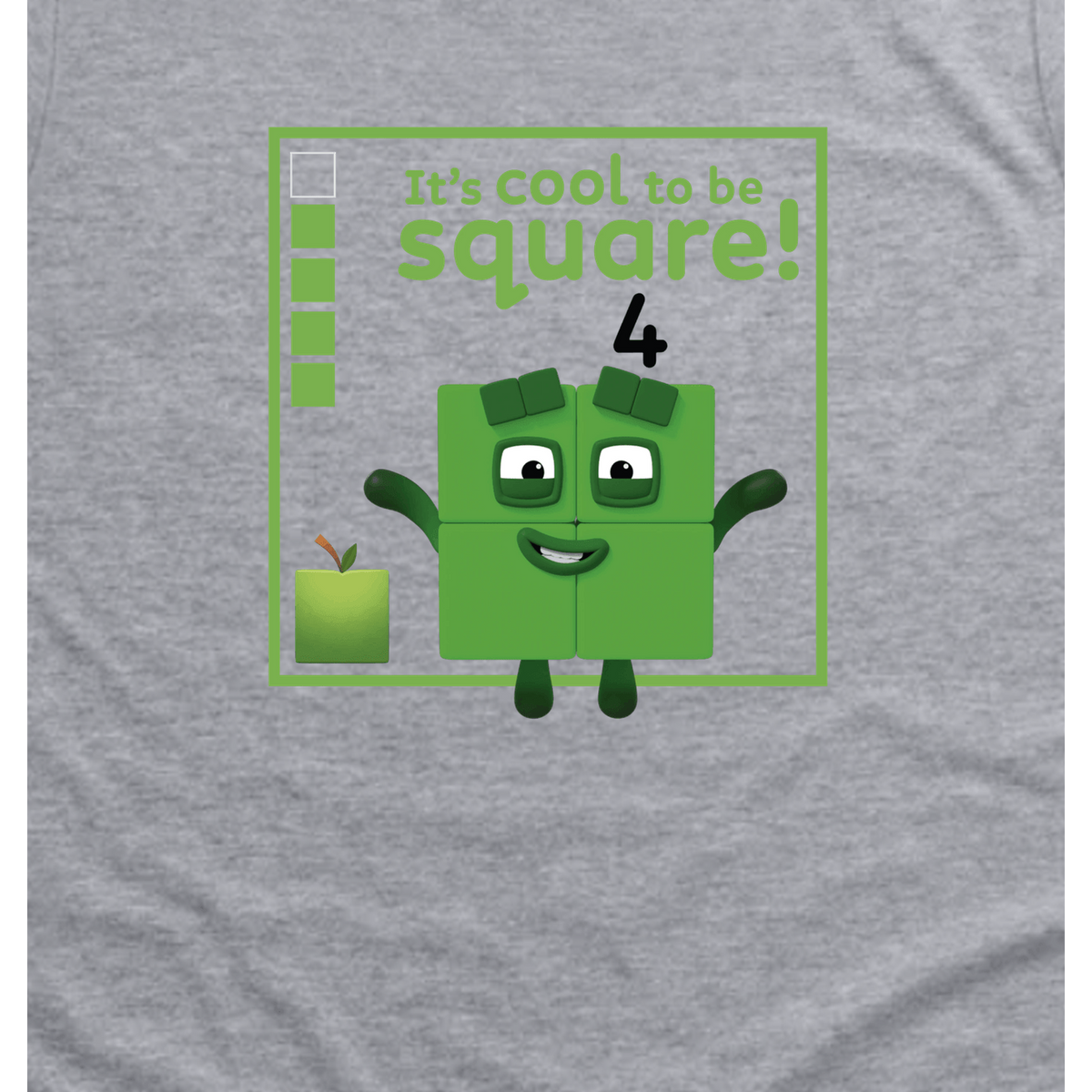 Numberblocks Four - It's Cool to be Square! Toddler T-Shirt, Sport Grey, artwork close-up