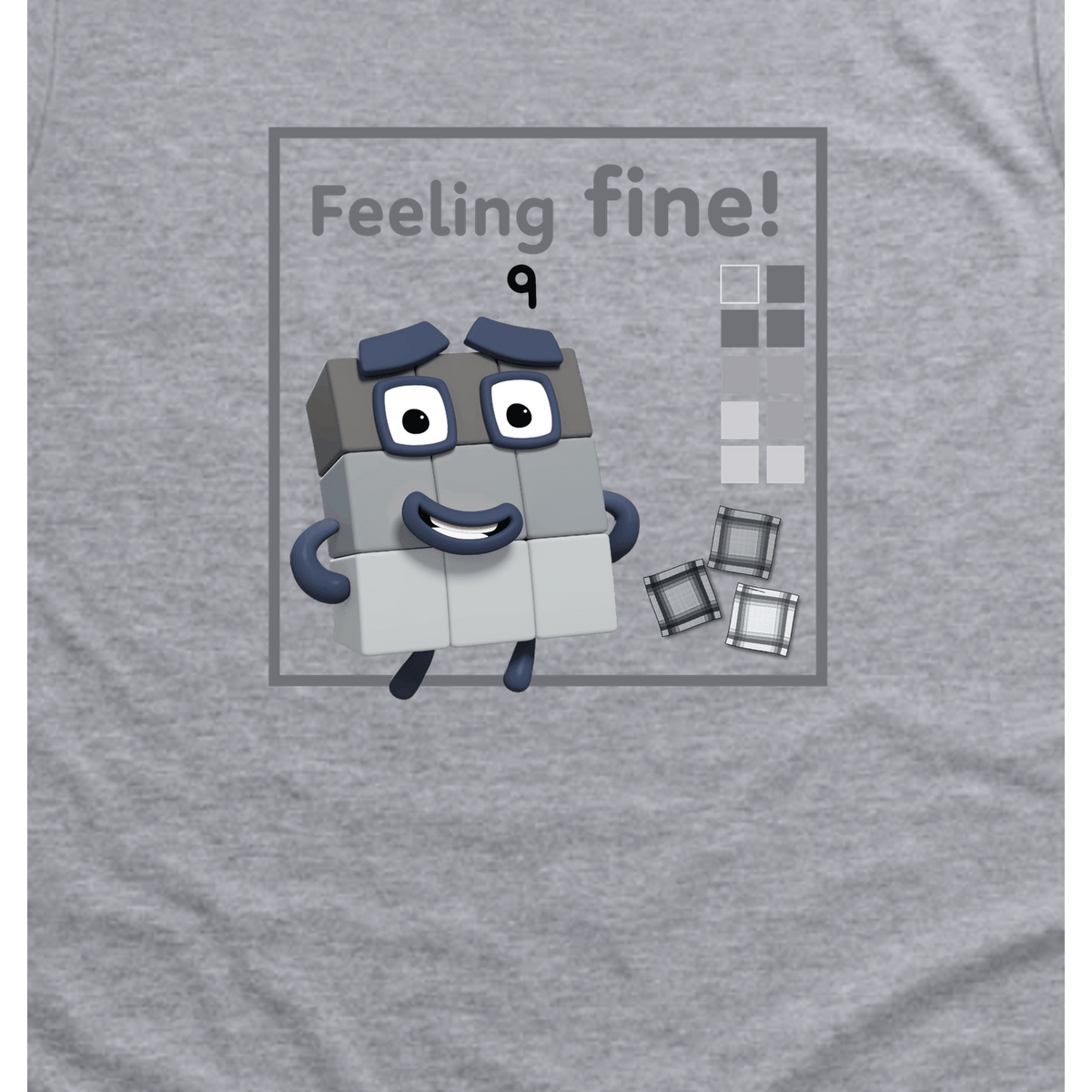 Numberblocks Nine - Feeling Fine! Toddler T-Shirt, Sport Grey, artwork close-up