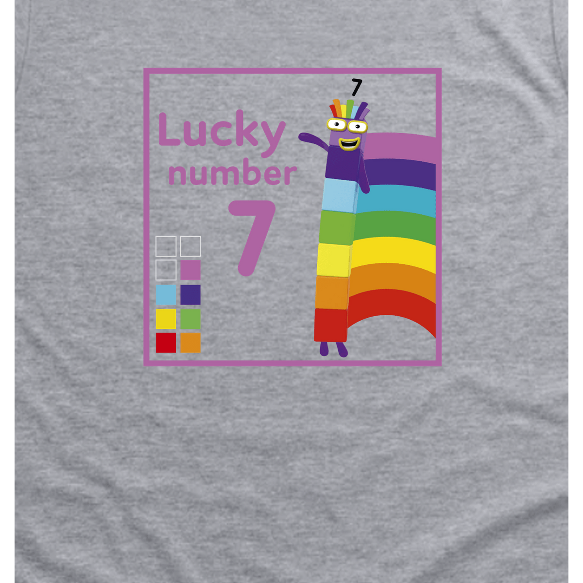 Numberblocks Seven - Lucky Number Seven Toddler T-Shirt, Sport Grey, artwork close-up