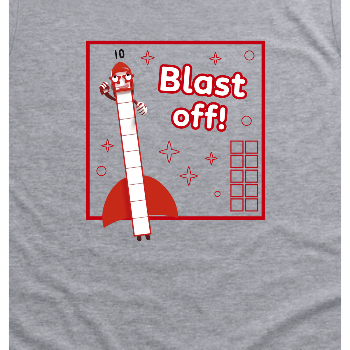 Numberblocks Ten - Blast Off! Toddler T-Shirt, Sport Grey, artwork close-up