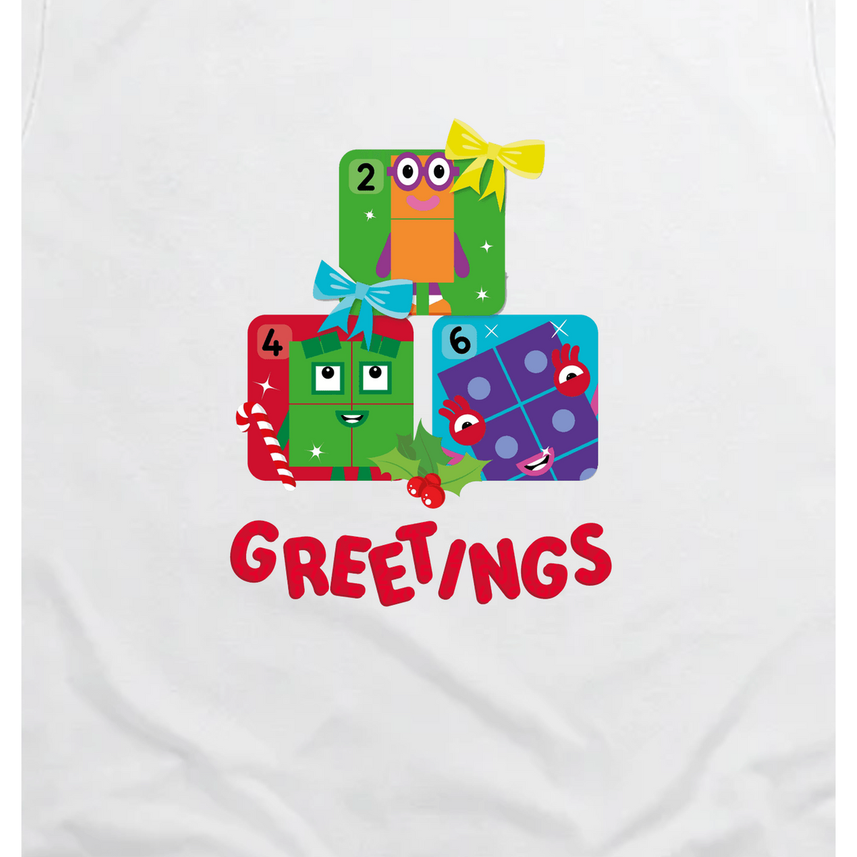 Numberblocks Christmas Greetings Toddler T-Shirt – White – print detail