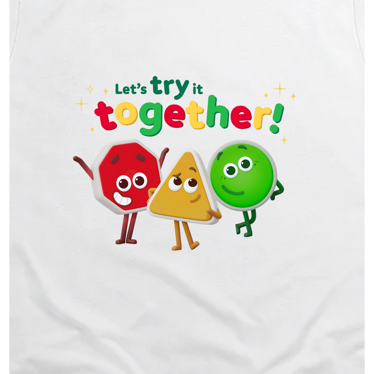 Wonderblocks Let's Try Together Toddler T-Shirt, White, artwork close-up