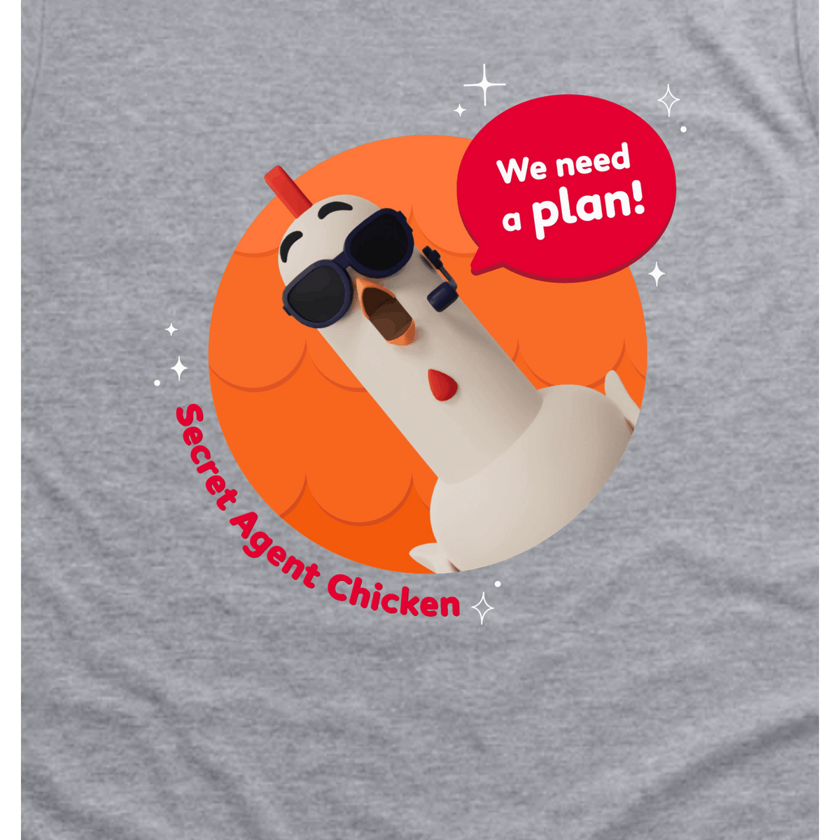 Wonderblocks Secret Agent Chicken Toddler T-Shirt, Sport Grey, artwork close-up