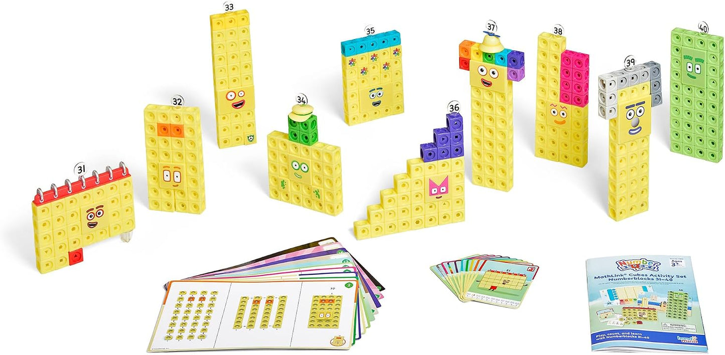 Numberblocks Thirty-One to Forty characters with MathLink Cubes activity cards
