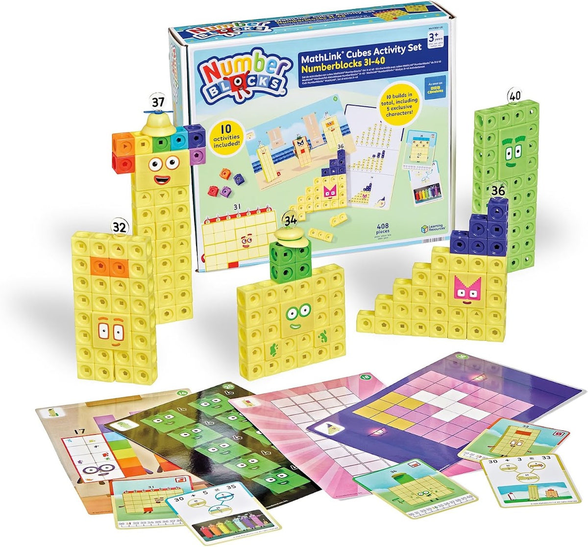 Numberblocks MathLink Cubes 31-40 Activity Set with packaging and activity cards