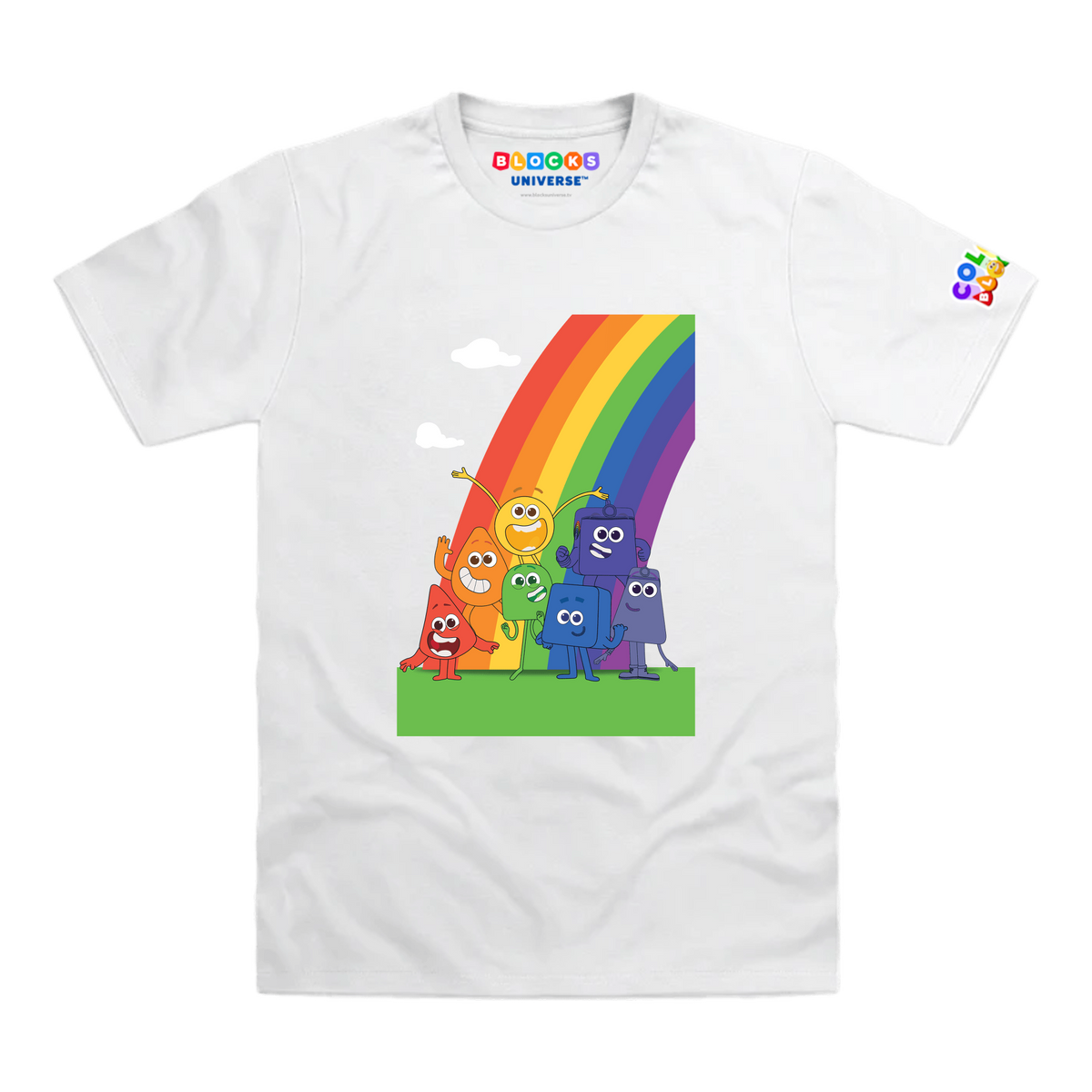Colourblocks Group Rainbow Toddler T-Shirt, White, front mockup