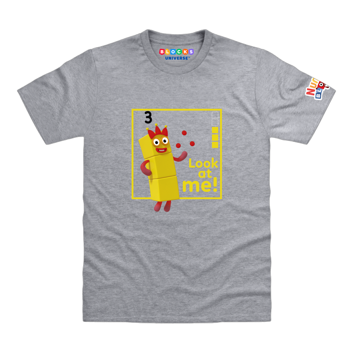Numberblocks Three - Look at Me! Toddler T-Shirt, Sport Grey, front mockup