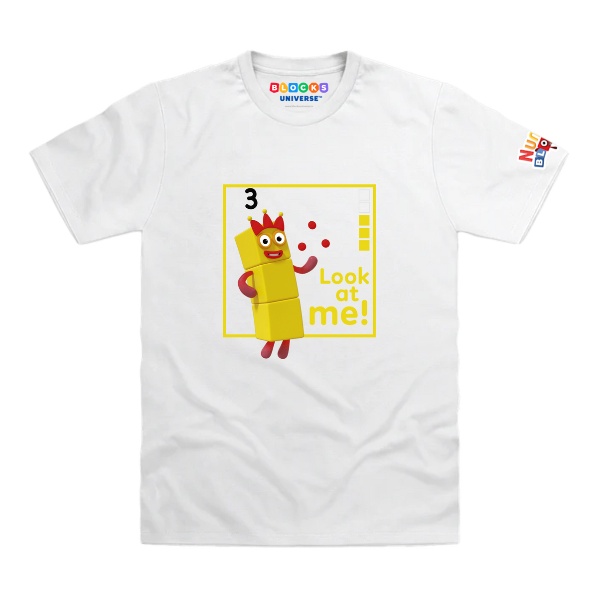 Numberblocks Three - Look at Me! Toddler T-Shirt, White, front mockup