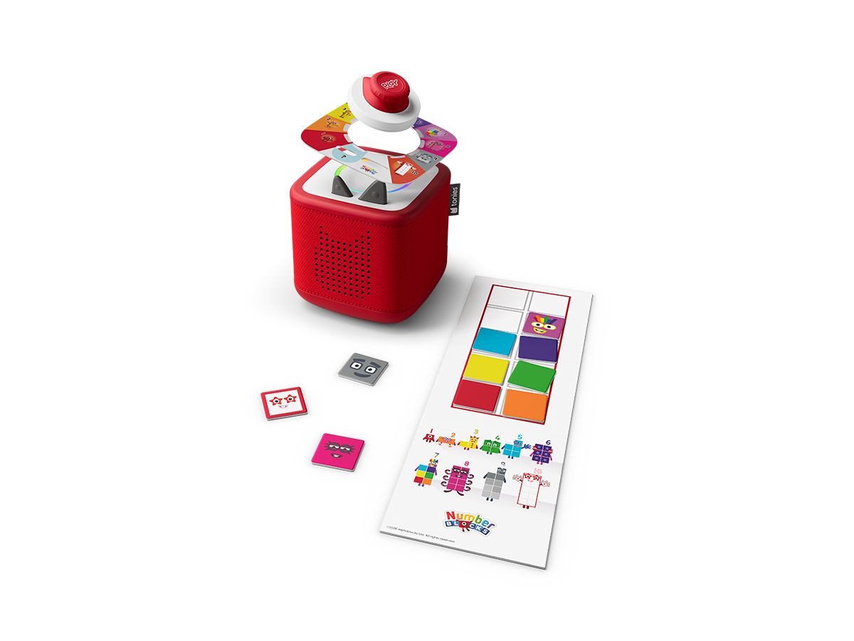 Numberblocks Learning Adventures Tonieplay game shown with a Tonieplay Controller and Toniebox 2